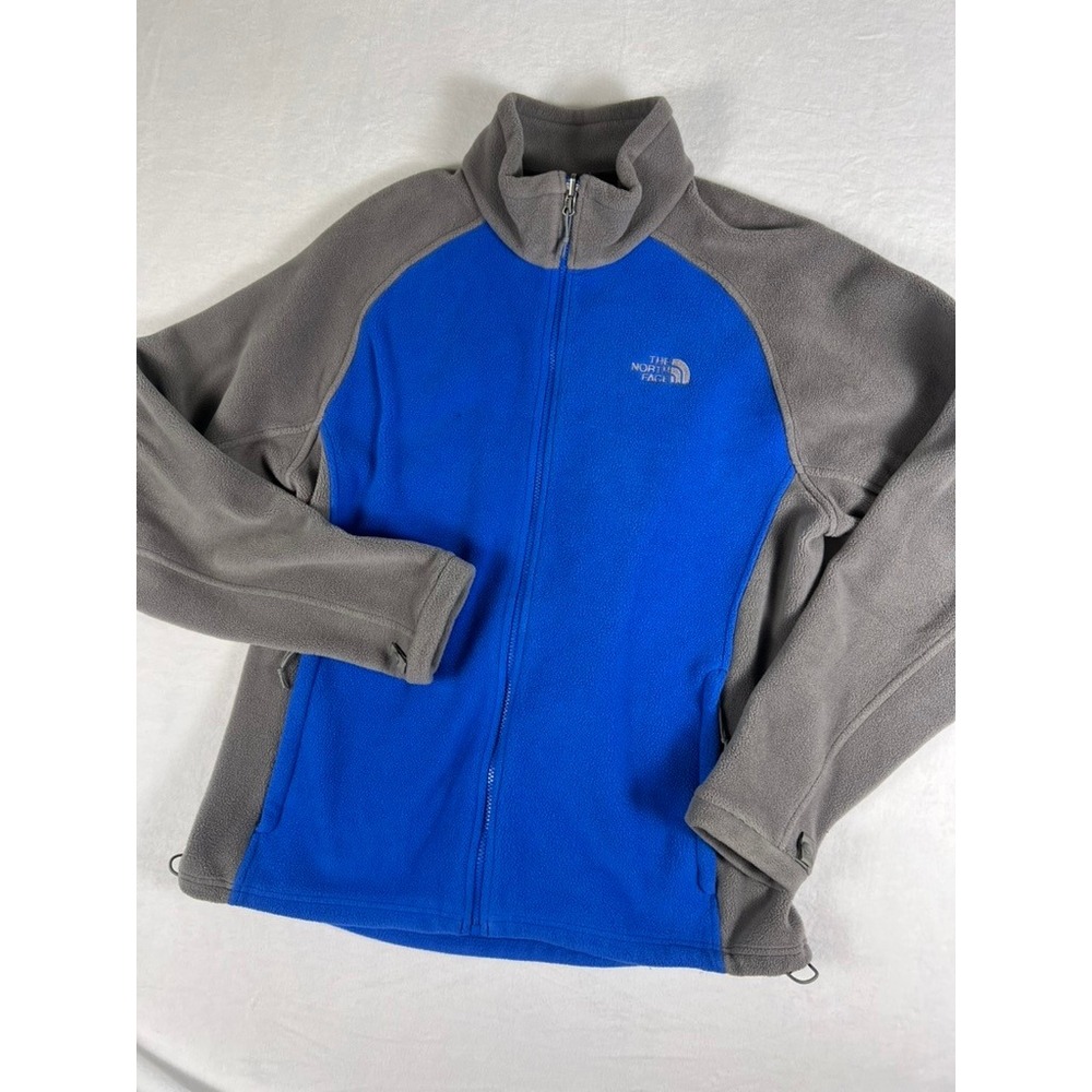 The North Face Fleece Jacket Men LG Blue Grey Full Zip Colorblock Mock Neck Hike